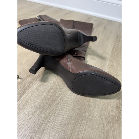Ralph Lauren Dk Brown Burnished Calf Leather Becca Heels Wide Calf Boots 8.5 - Picture 6 of 10